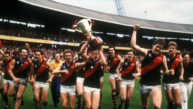 Essendon’s players celebrate their 1984 VFL premiership.