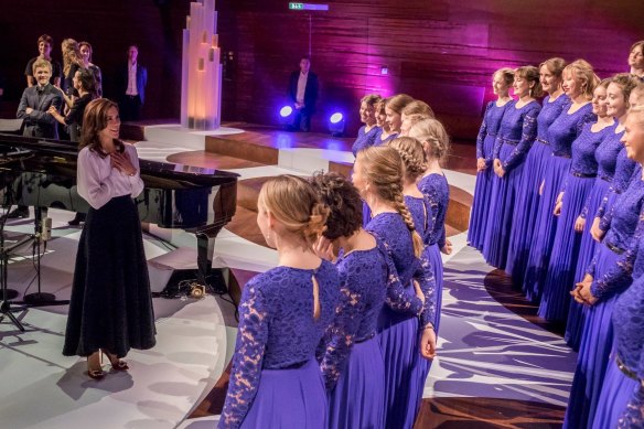 The then Crown Princess Mary attending a Christmas concert by the Danish National Girls’ Choir in 2018.