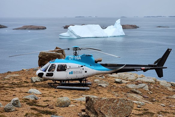 Helicopter used for airborne reconnaissance at Dalaroo Metals’ new Blue Lagoon South rare earth element targets in southern Greenland.
