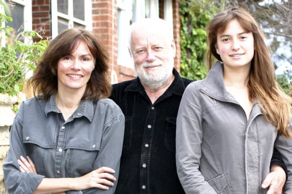 Adams with wife Patrice Newell and daughter Aurora in 2010.