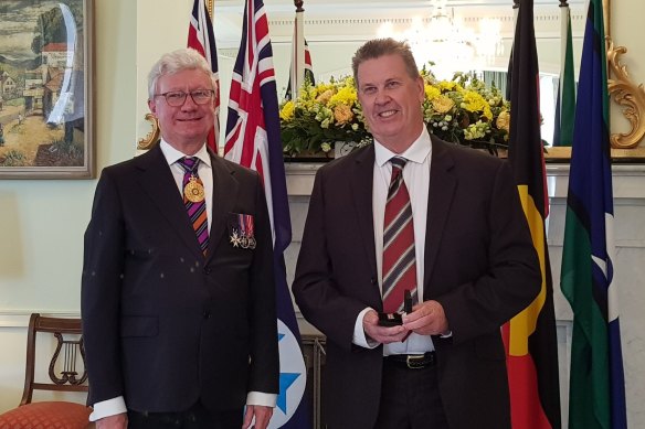 Queensland Governor Paul de Jersey AC and Garry Lockhart at the award ceremony on Friday.