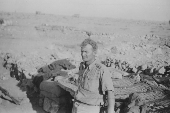 Lieutenant John Rosel in his dug-out in the Libyan desert outside Tobruk.
