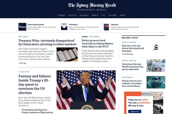 Welcome to the new homepage of The Sydney Morning Herald. 