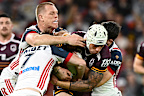Jordan Riki takes a run for Brisbane against the Roosters.