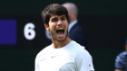 Carlos Alcaraz after claiming the second set against Novak Djokovic.