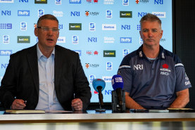 NSW Rugby boss Paul Doorn and outgoing Waratahs coach Darren Coleman. 