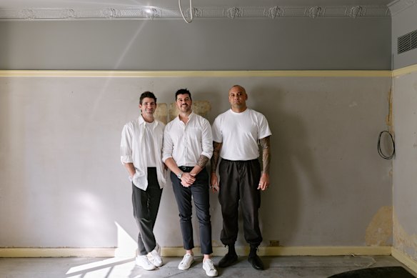 David Flynn, Ollie Hansford and Maui Manu inside the old Merivale apartments. Regular Fanda collaborator Jared Webb of J.AR OFFICE has been tasked with keeping many of the internal heritage features intact.