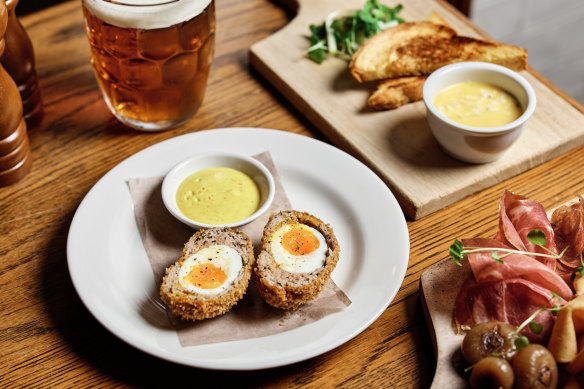 The Rose & Crown’s Scotch egg with mustard mayo.
