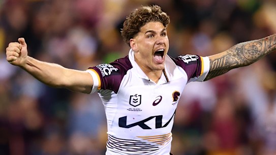 Reece Walsh celebrating Sunday’s win.