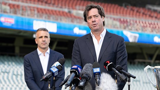 AFL chief executive Gillon McLachlan and SA Premier Peter Malinauskas have agreed to extend Gather Round’s presence in Adelaide through to 2026.