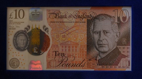 A £10 bank note bearing a portrait of King Charles III, which enters circulation on June 5.