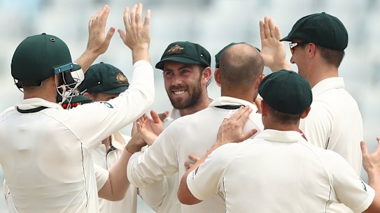 Glenn Maxwell dons the baggy green in 2017.