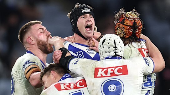 Matt Burton celebrates his match-winning field goal.