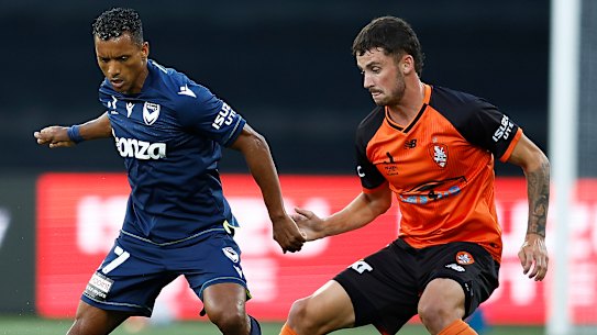 Nani controls the ball under pressure from Jordan Courtney-Perkins.