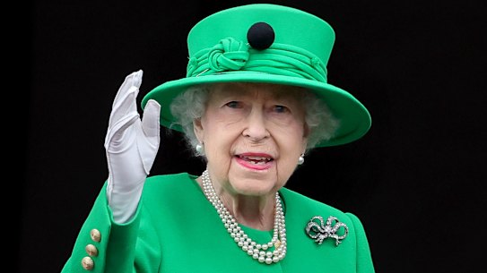 The Queen at Buckingham Palace during the Platinum Jubilee pageant.