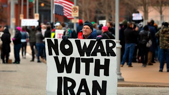 Air Force veteran Mike Fitzgerald protests in St Louis.