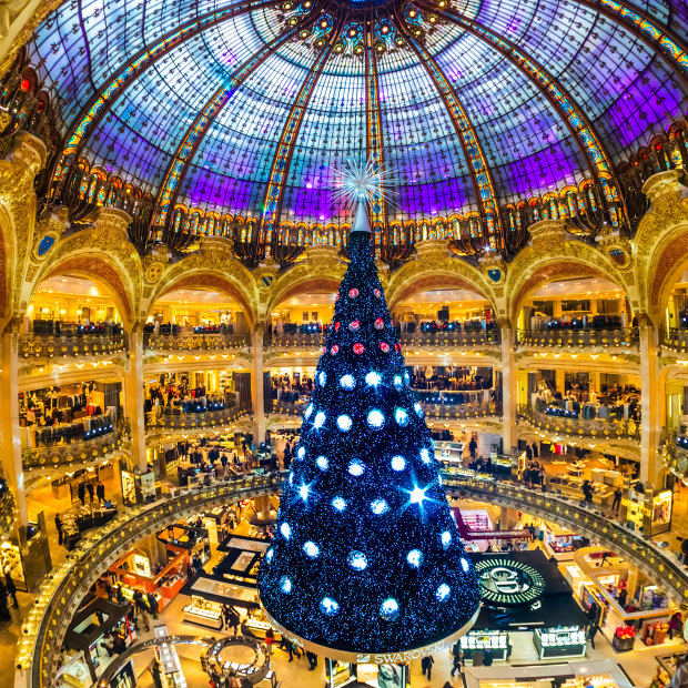 Galeries Lafayette shopping mall in Paris. The city goes all out for Christmas.