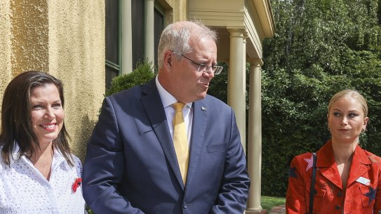 Grace Tame with Prime Minister Scott Morrison and Jenny Morrison.