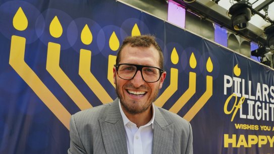 Rabbi Gabi Kaltmann at the Pillars of Light celebration at Federation Square on Wednesday evening.