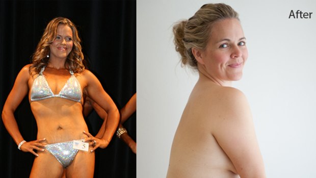 Taryn Brumfitt in her famous before and after photos from 2014.