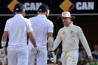 Broken arm: The moment Michael Clarke uttered his now infamous sledge to Jimmy Anderson.