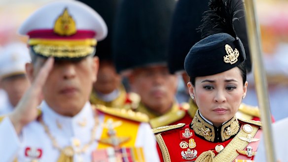 The new king's new wife: Suthida Tidjai on duty as commander of the king's bodyguards in Bangkok earlier this month. 