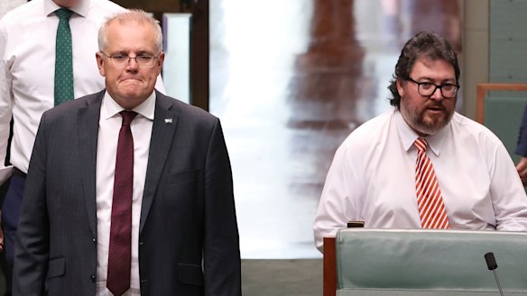 Prime Minister Scott Morrison and Nationals MP George Christensen pictured in Parliament last year.