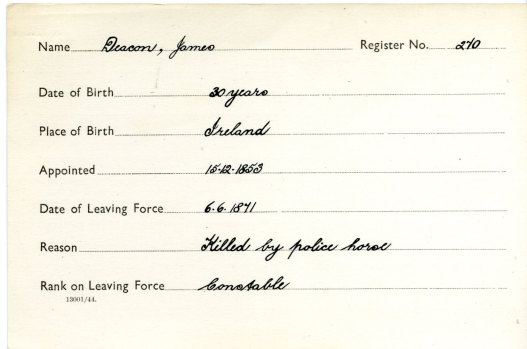 One of the few official records of Constable James Deacon. 
