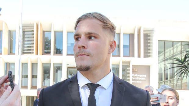 Jack de Belin leaves court in Wollongong this week after the start of his sexual assault case. 