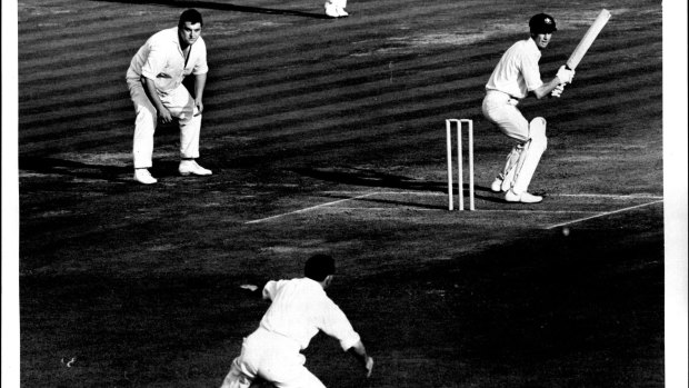 Ian Redpath puts John Snow through the slips to the boundary during Australia’s first innings against England at The Oval.