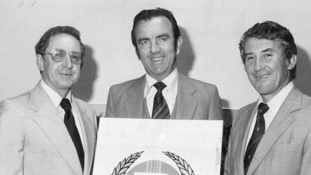 Vale Bill Watson: Former NSW and Test cricketers Watson (left), Bob Simpson and Brian Taber in 1980.