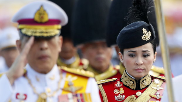 The new king's new wife: Suthida Tidjai on duty as commander of the king's bodyguards in Bangkok earlier this month. 