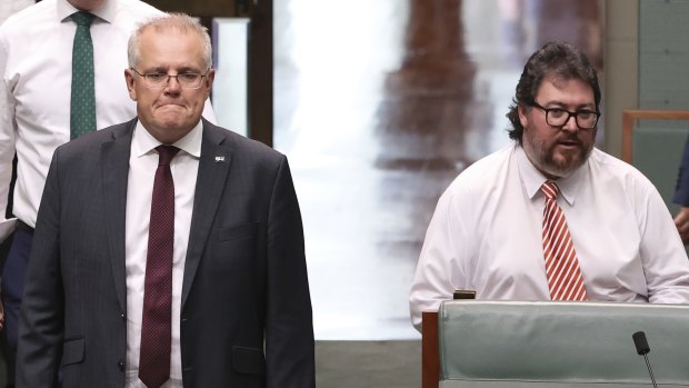Prime Minister Scott Morrison and Nationals MP George Christensen pictured in Parliament last year.
