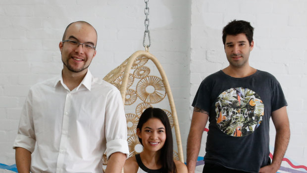 Canva co-founders Cameron Adams, Melanie Perkins and Cliff Obrecht. 