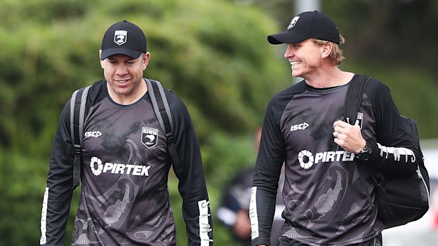 New Wests Tigers assistant coaches Nathan Cayless and Ben Gardiner during their time together under Maguire in the New Zealand national side.