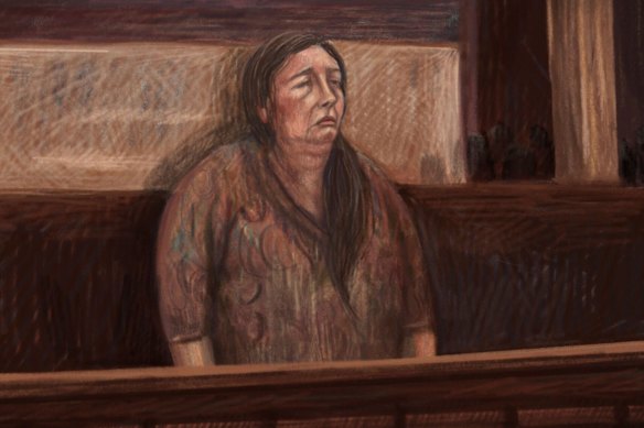 An artist’s impression of Erin Patterson in court today.