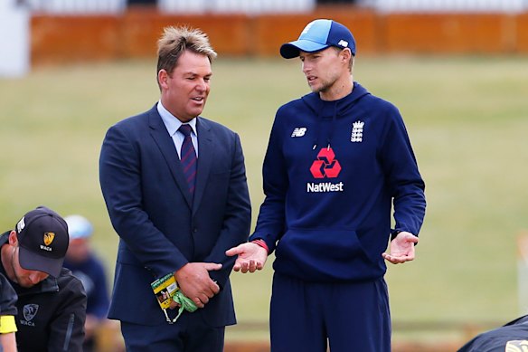 Shane Warne and Joe Root talk cricket.