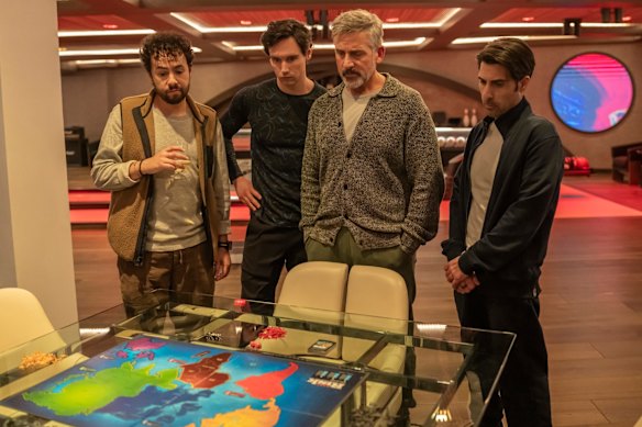 Ramy Youssef, Cory Michael Smith, Steve Carell and Jason Schwartzman play billionaires watching the world unravel in Mountainhead.