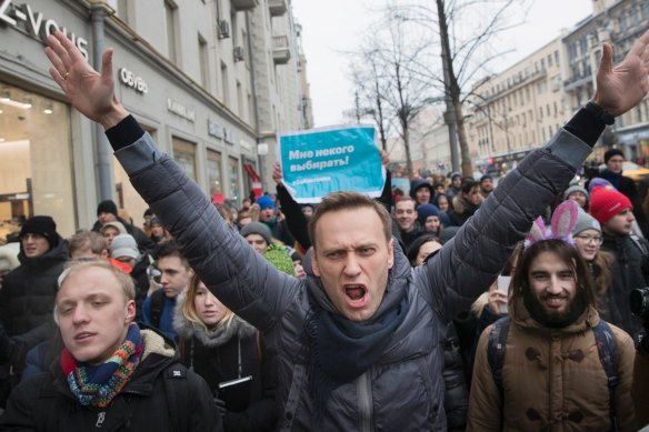 Alexei Navalny, pictured at a rally in Moscow in January 2018.