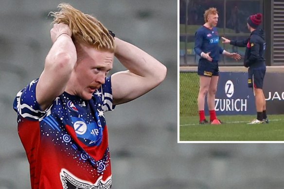 Clayton Oliver showed his frustration at training in July.