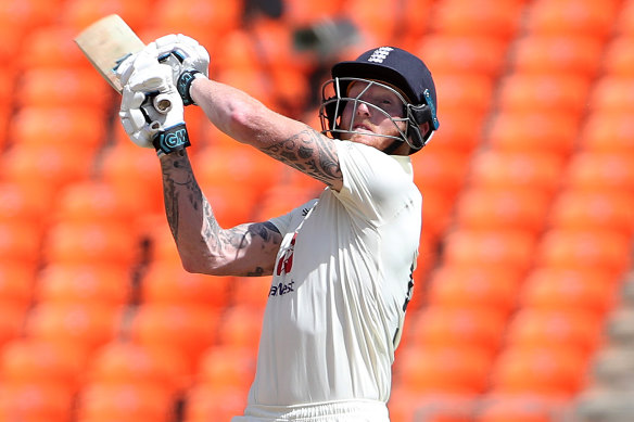 Vice-captain Ben Stokes top-scored for a below-par England in Ahmedabad.