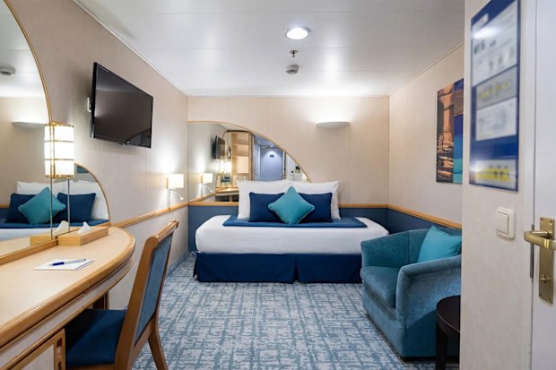 an Interior cabin on board cruise ship The Villa Vie Odyssey