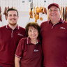 Three generations of Markovich - Anthony, Margaret and Adam jnr - at Adam’s Continental Smallgoods in Carole Park.