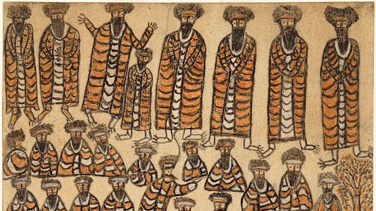 William Barak’s Corroboree (Figures in possum-skin cloaks), 1885.