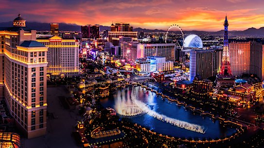 The Strip from the air, with Sphere over on the right.