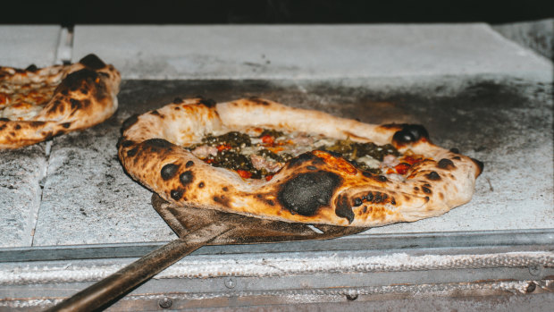 The woodfired pizza at Paesino.