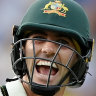 Pat Cummins celebrates a remarkable victory at Edgbaston.