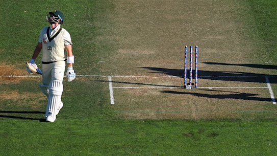 Steve Smith walks off after his second innings exit in Wellington.
