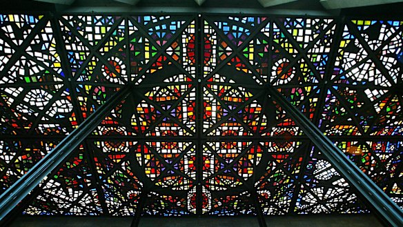 The Leonard French stained glass ceiling in the Great Hall of the NGV.