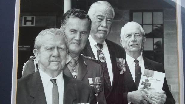 (LtoR) Edward Kenna VC, Michael Jeffrey (later GG), Sir Roden Cutler (former Governor NSW), Gordon Maitland.